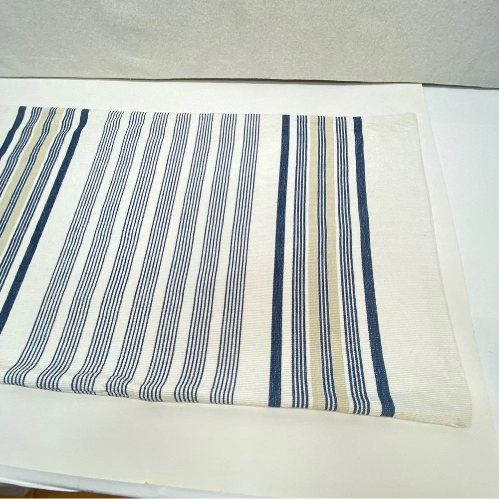 Pottery Barn Blue White Cream Striped Cotton Pillow Cover Zipper Closure Coastal